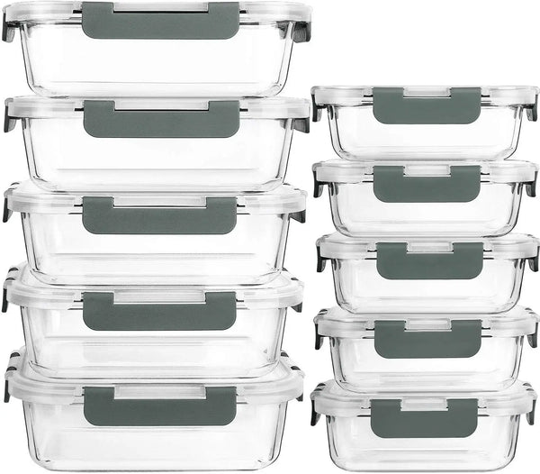 [10-Pack] Glass Meal Prep Containers W/ Lids, MCIRCO Food Storage Containers W/ Snap Locking Lids, Airtight Lunch Containers,