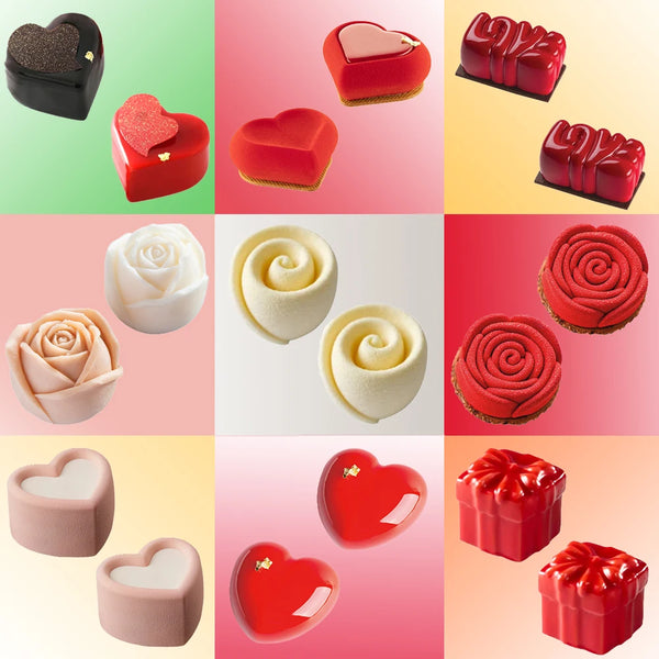Heart or Rose Design French Mousse Moulds Romantic Valentine's Day Kitchen Bakeware Dessert Decorating Tools Silicone Cake Molds